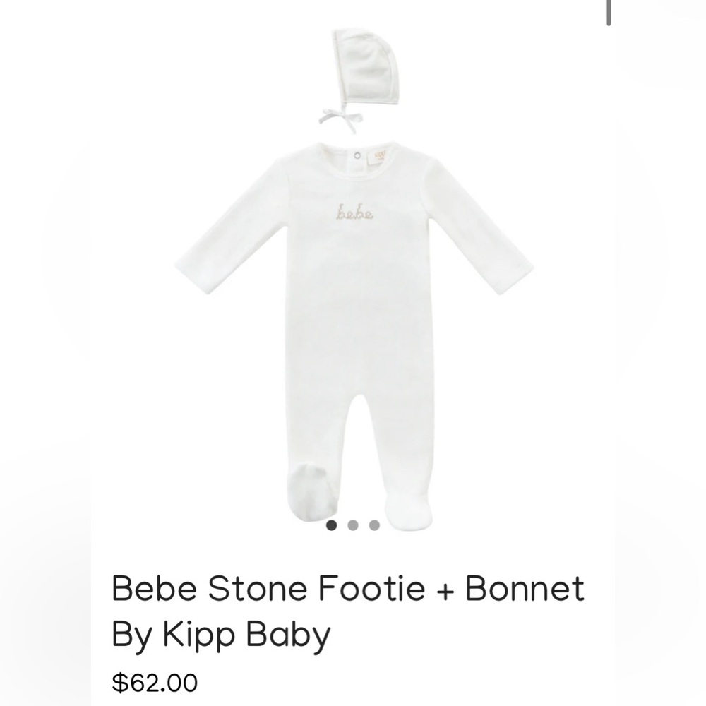 Never used! Kipp White Bebe  Footie and Bonnet Set in blue size 6m